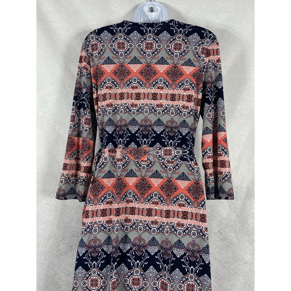 Banana Republic Wrap Dress Women's Medium Blue Pink Long Sleeve Boho Chic Floral - Picture 5 of 12